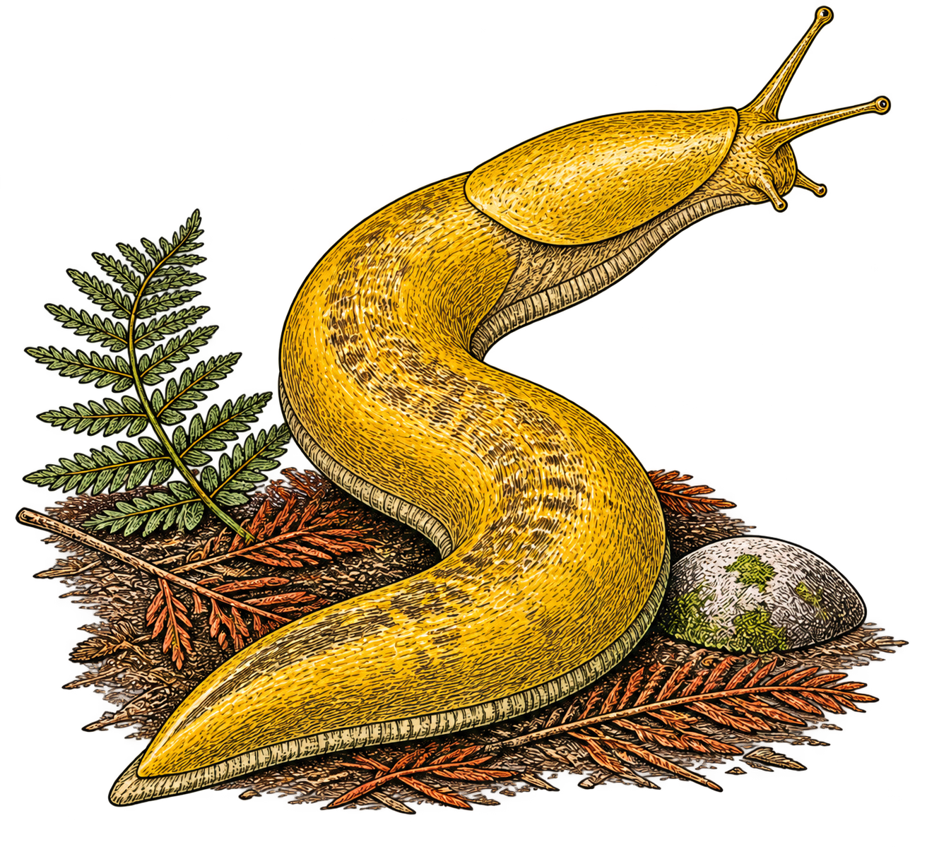 A field-guide drawing of a Pacific banana slug